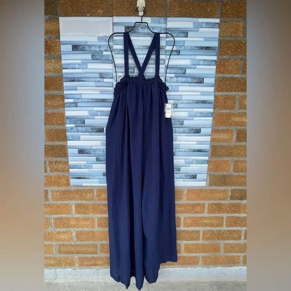 Anthropologie Navy Flowy Wide Leg Jumpsuit Xxs/xs - Picture 5 of 16